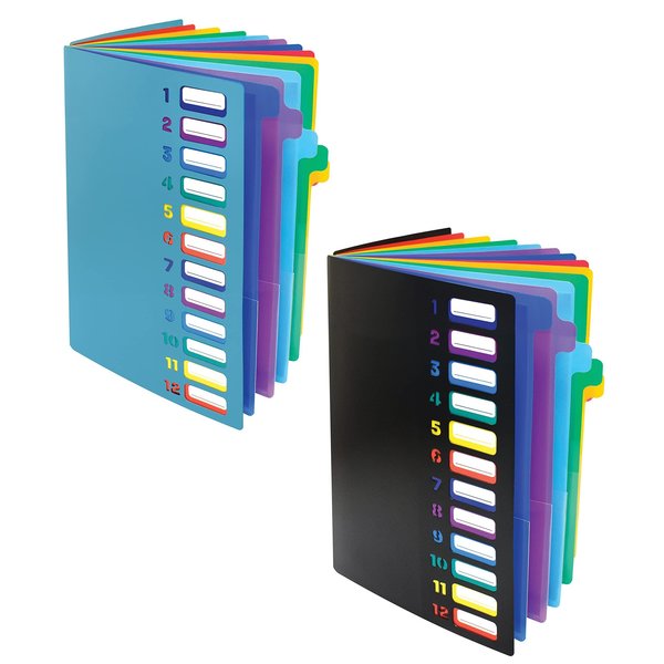 Better Office Products Expanding File Folder W/12 Colored Tabs, 24 Clear Pks, Proj File Organizer, Numbered Indx Tabs, 2PK 59602